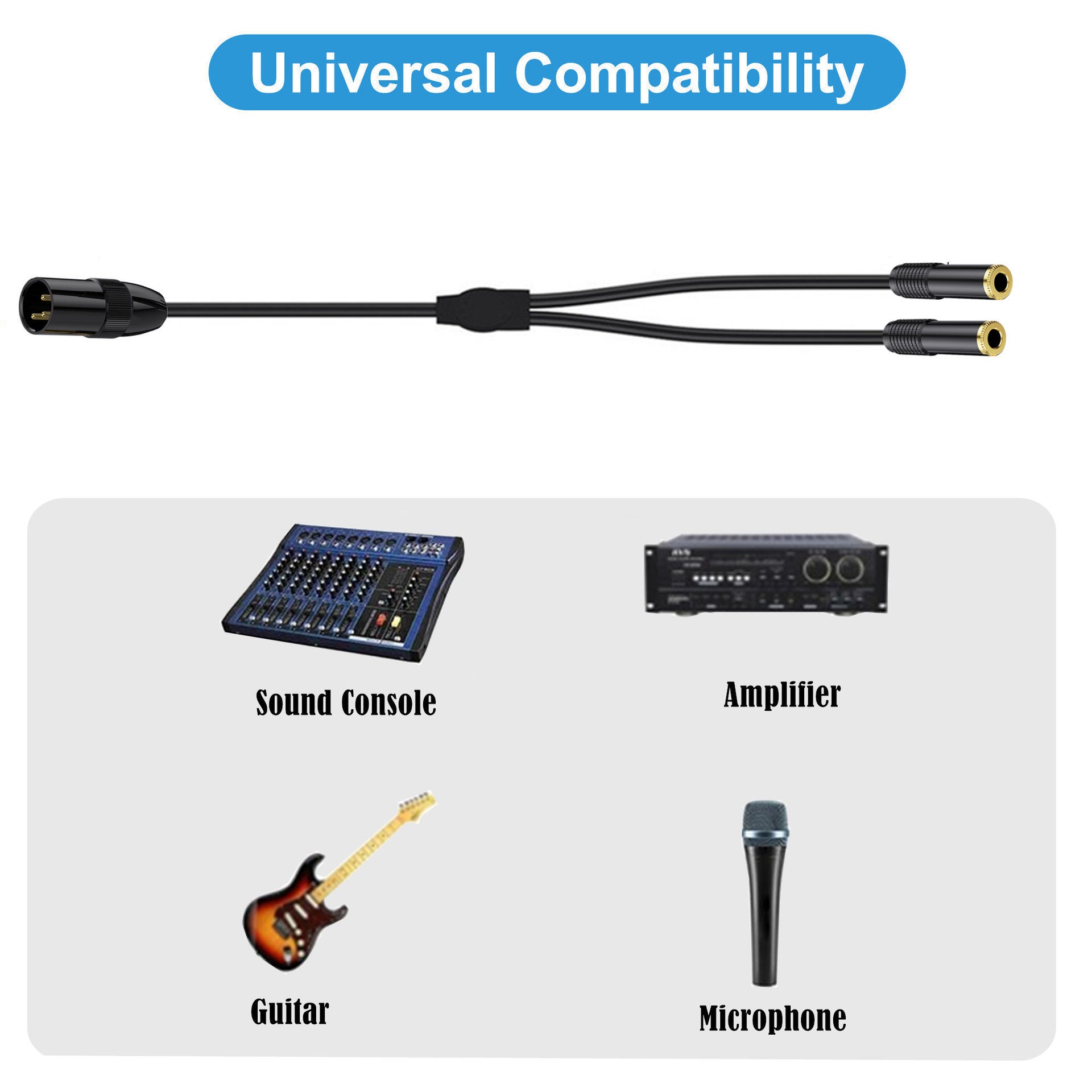 XLR Male to Dual 6.35mm 1/4'' TRS Female Microphone Stereo Unbalanced Audio Converter Y Splitter Cable