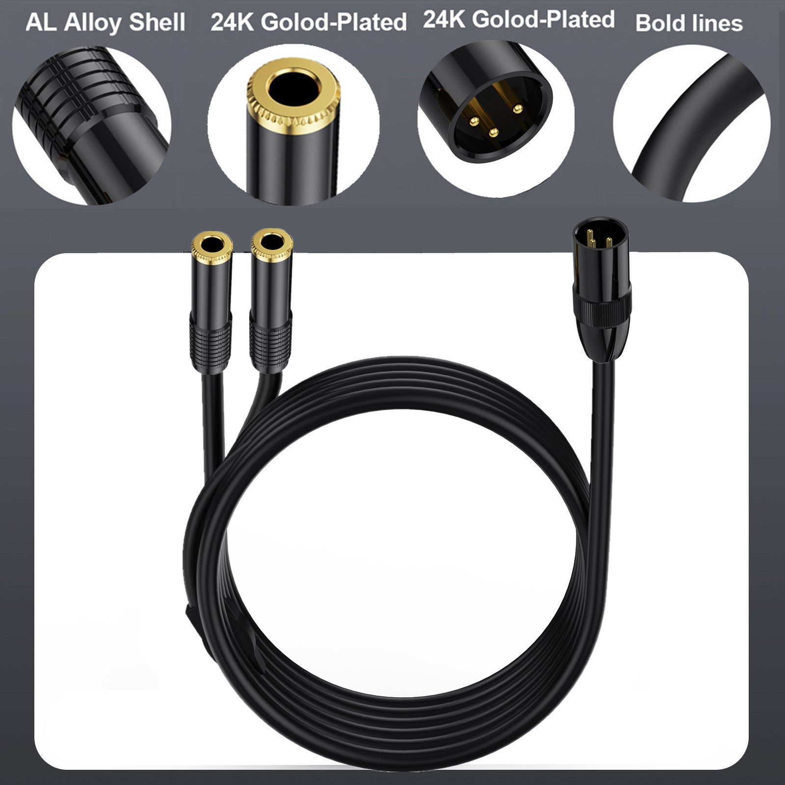 XLR Male to Dual 6.35mm 1/4'' TRS Female Microphone Stereo Unbalanced Audio Converter Y Splitter Cable