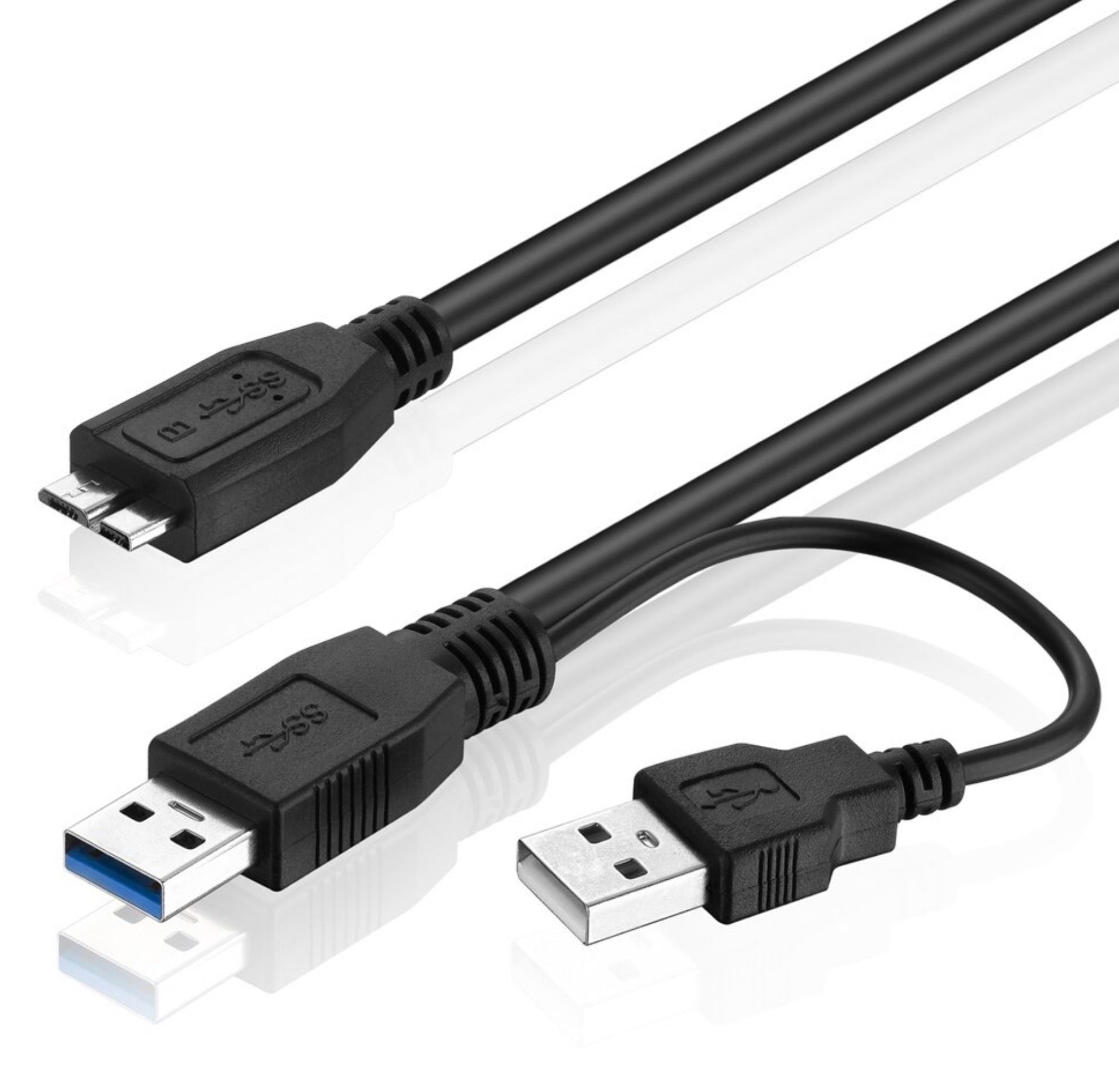 USB-A 3.0 Male to USB 3.0 Micro-B Male + USB 2.0 Power Supply Cable 0.6m