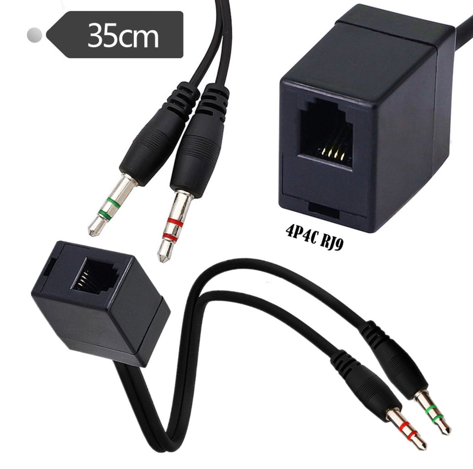 4P4C RJ11 Female to Double 3.5mm Male Y Splitter Cable for VoIP Headsets