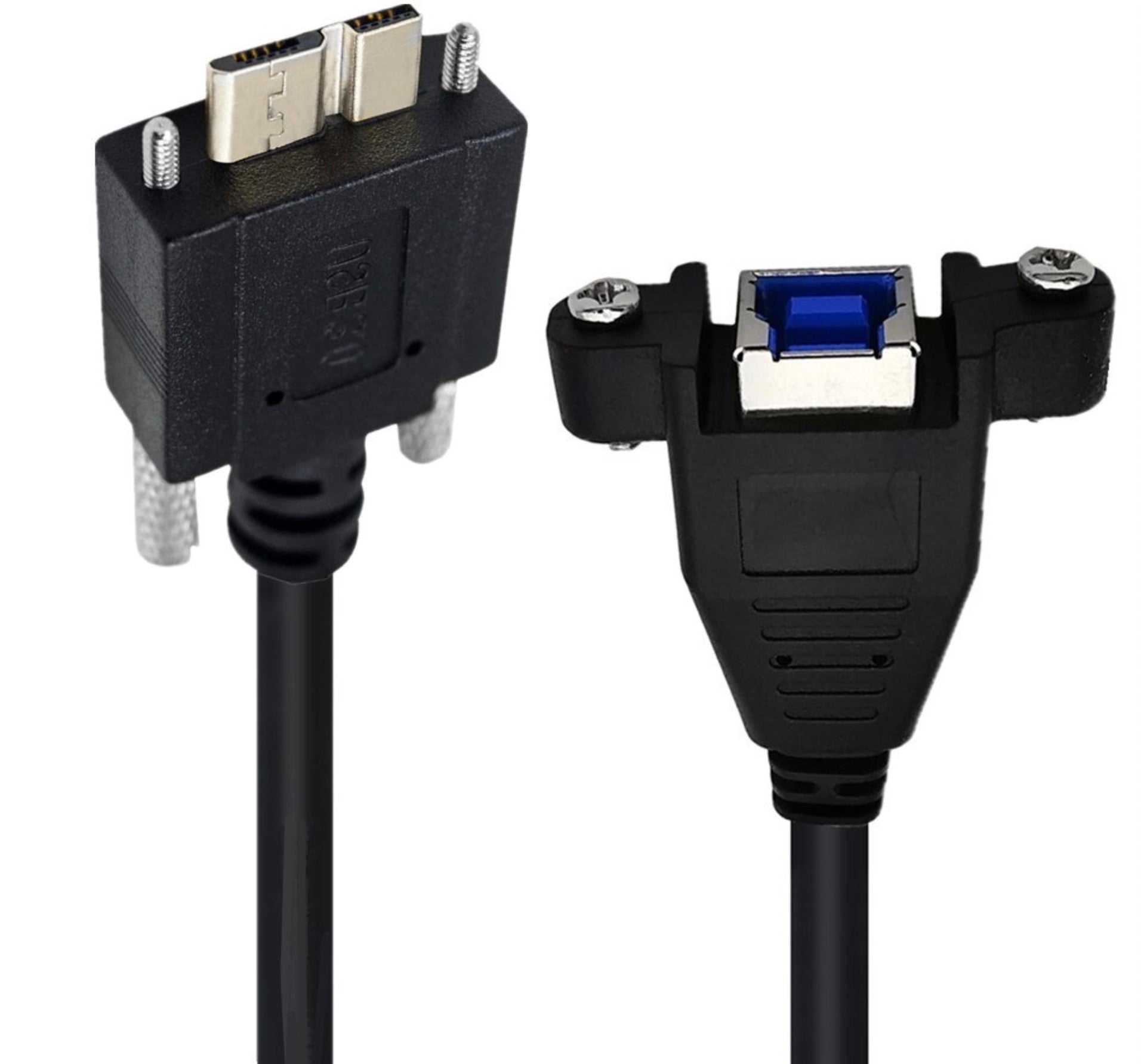 USB-B 3.0 Female Panel Mount to Micro-B Male with M2 Screw Locking Cable