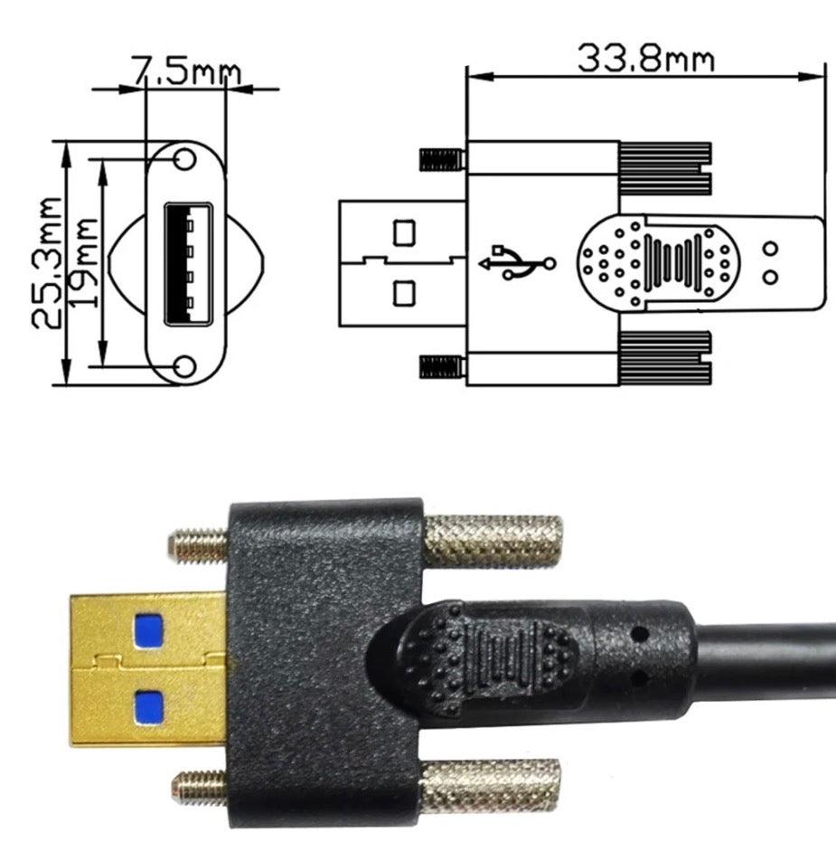 USB 3.0 A Male to Micro B Right Angle Male with Dual M3 Screw Locking Cable