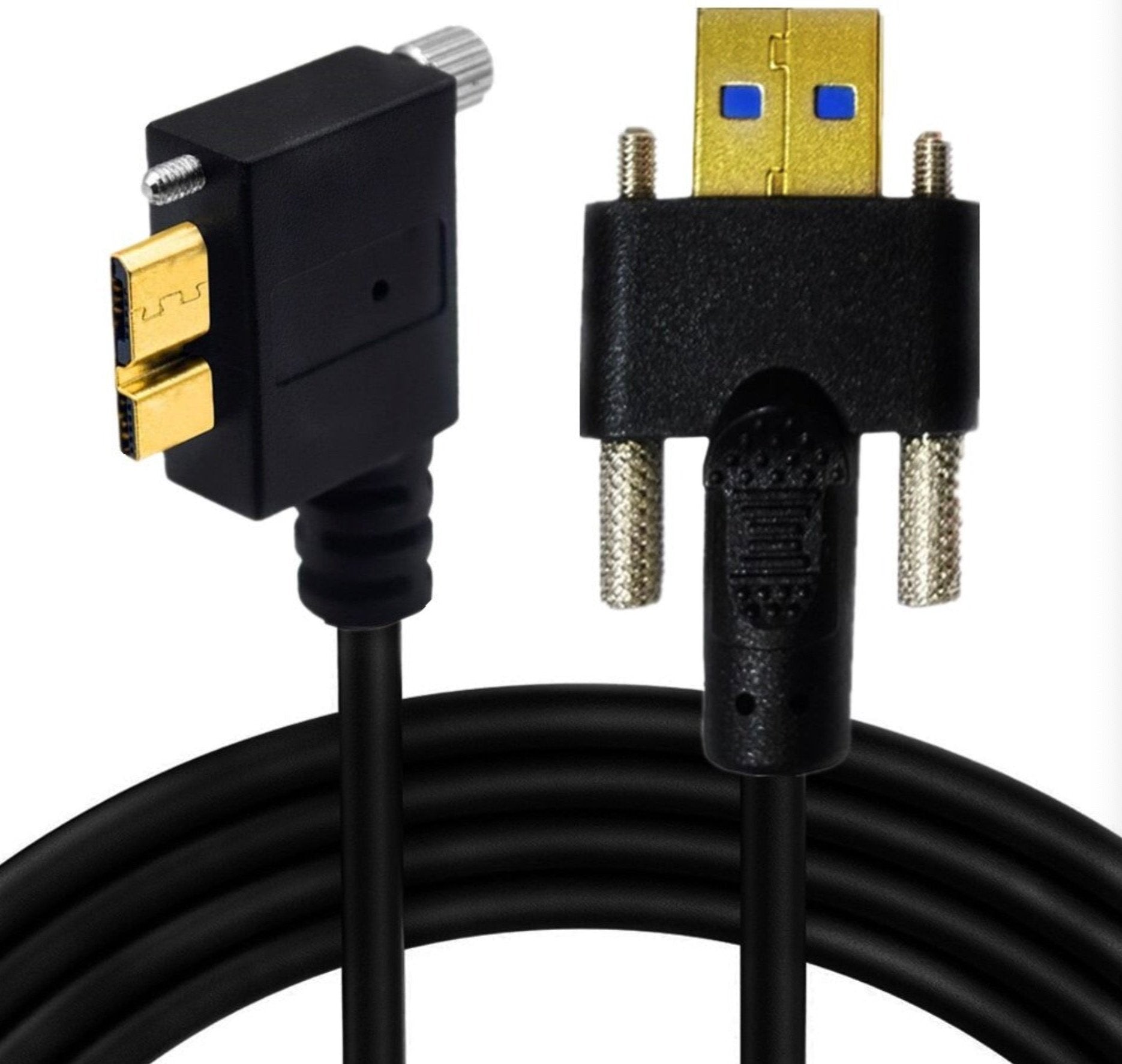 USB 3.0 A Male to Micro B Right Angle Male with Dual M3 Screw Locking Cable