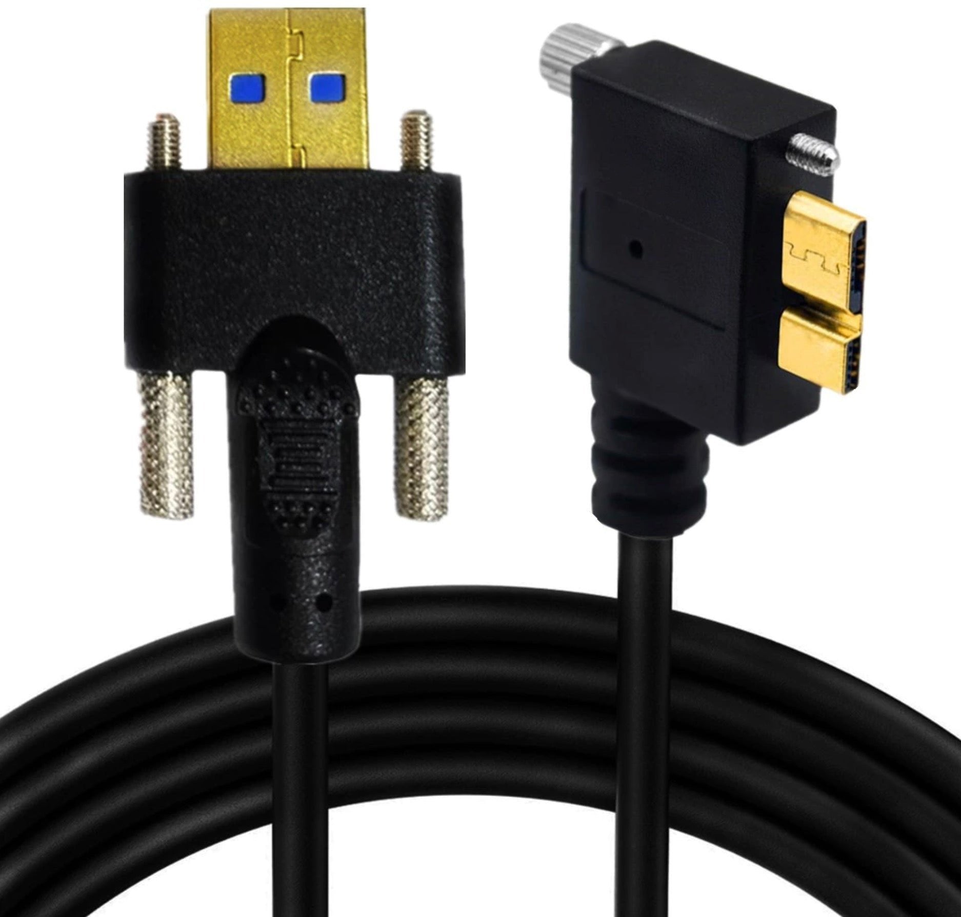 USB 3.0 A Male to Micro B Male Left Angle with Dual M3 Screw Locking Cable