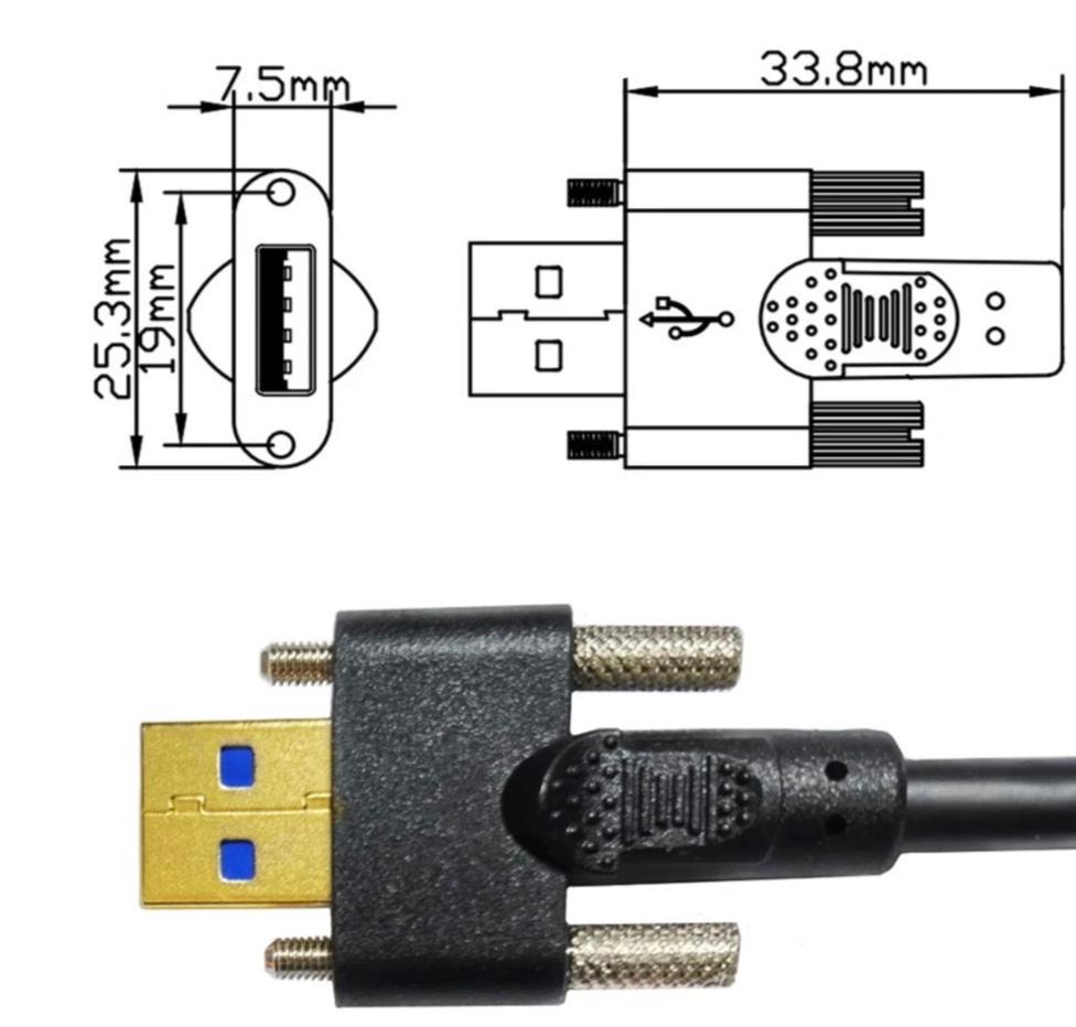 USB 3.0 A Male to Micro B Male Left Angle with Dual M3 Screw Locking Cable