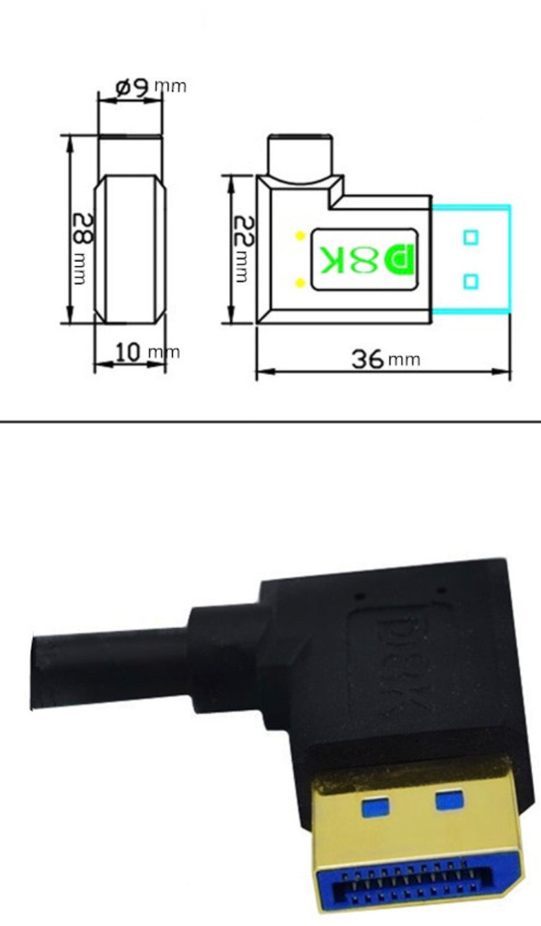 8K DisplayPort 1.4 Male to Male 90° Right Angled Cable (8K@60Hz)