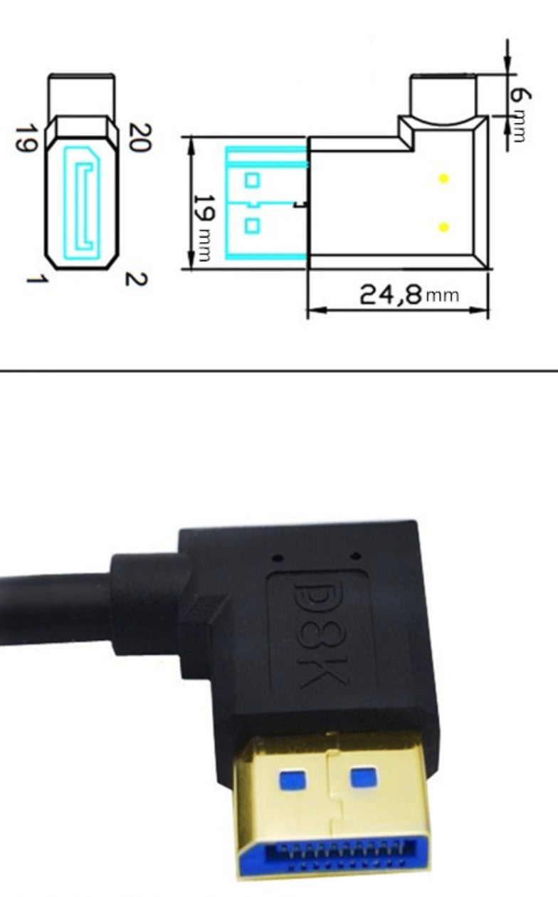 8K DisplayPort 1.4 Straight Male to Left Angled Male 90° Cable (8K@60Hz)