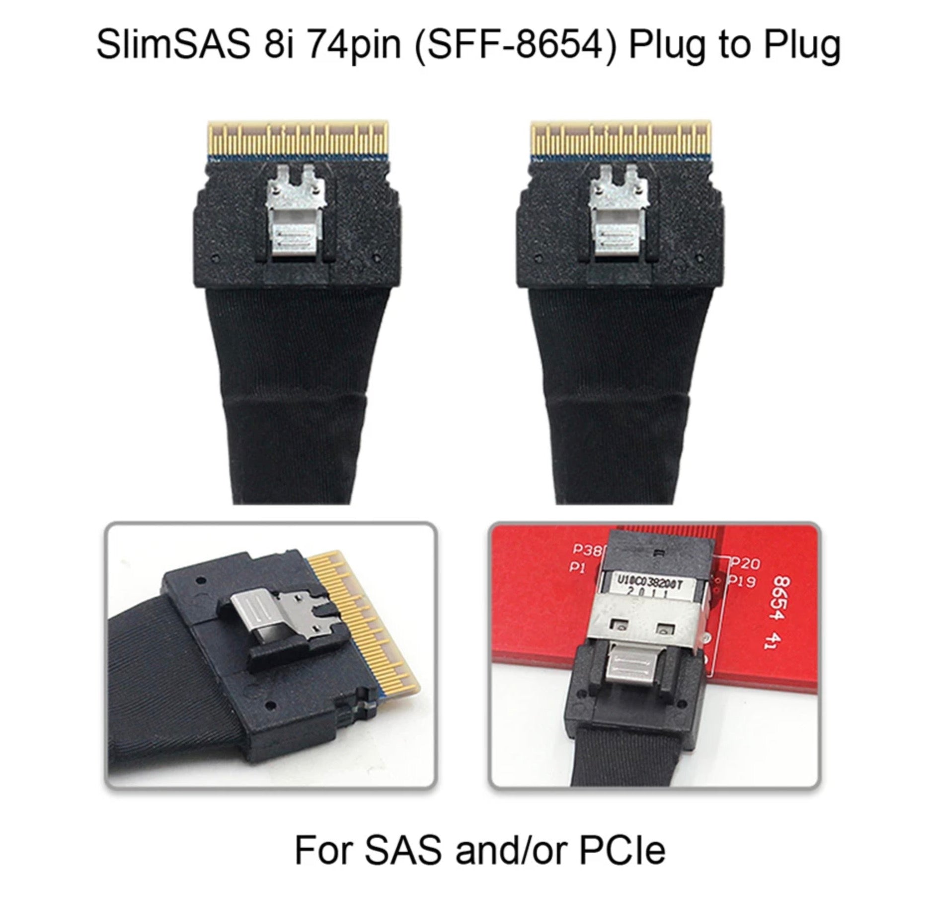 PCI-E Slimline SAS 4.0 SFF-8654 8i 74 pin Host to SFF-8654 74 Pin Slim SAS Target Cable 0.5m