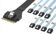 Slim SAS SFF-8654 8i to 8 x Latching SATA Cable 0.6m