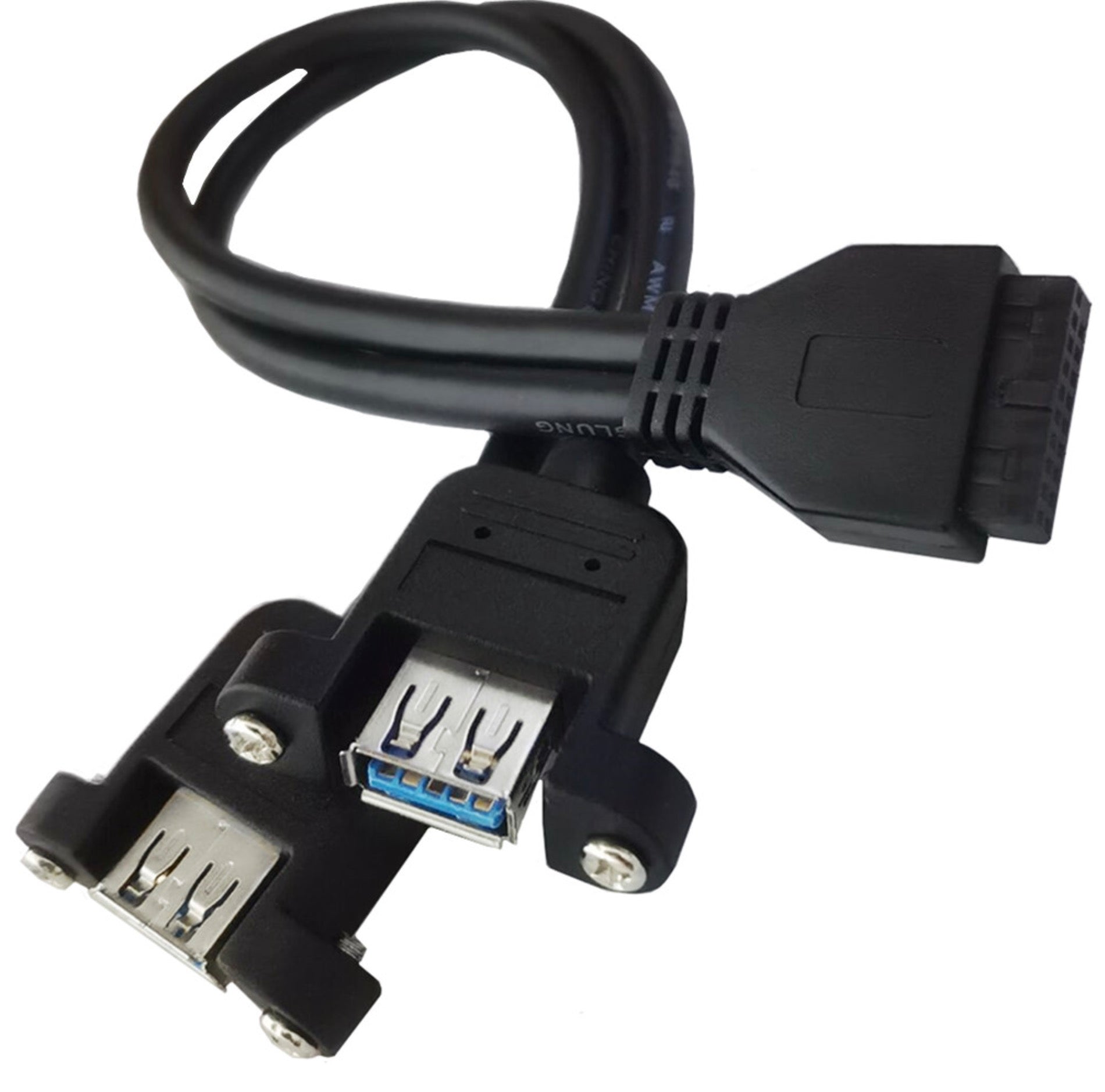 USB 3.0 Dual A Port Female Screw Mount to Motherboard 20 Pin Header Cable 0.3m