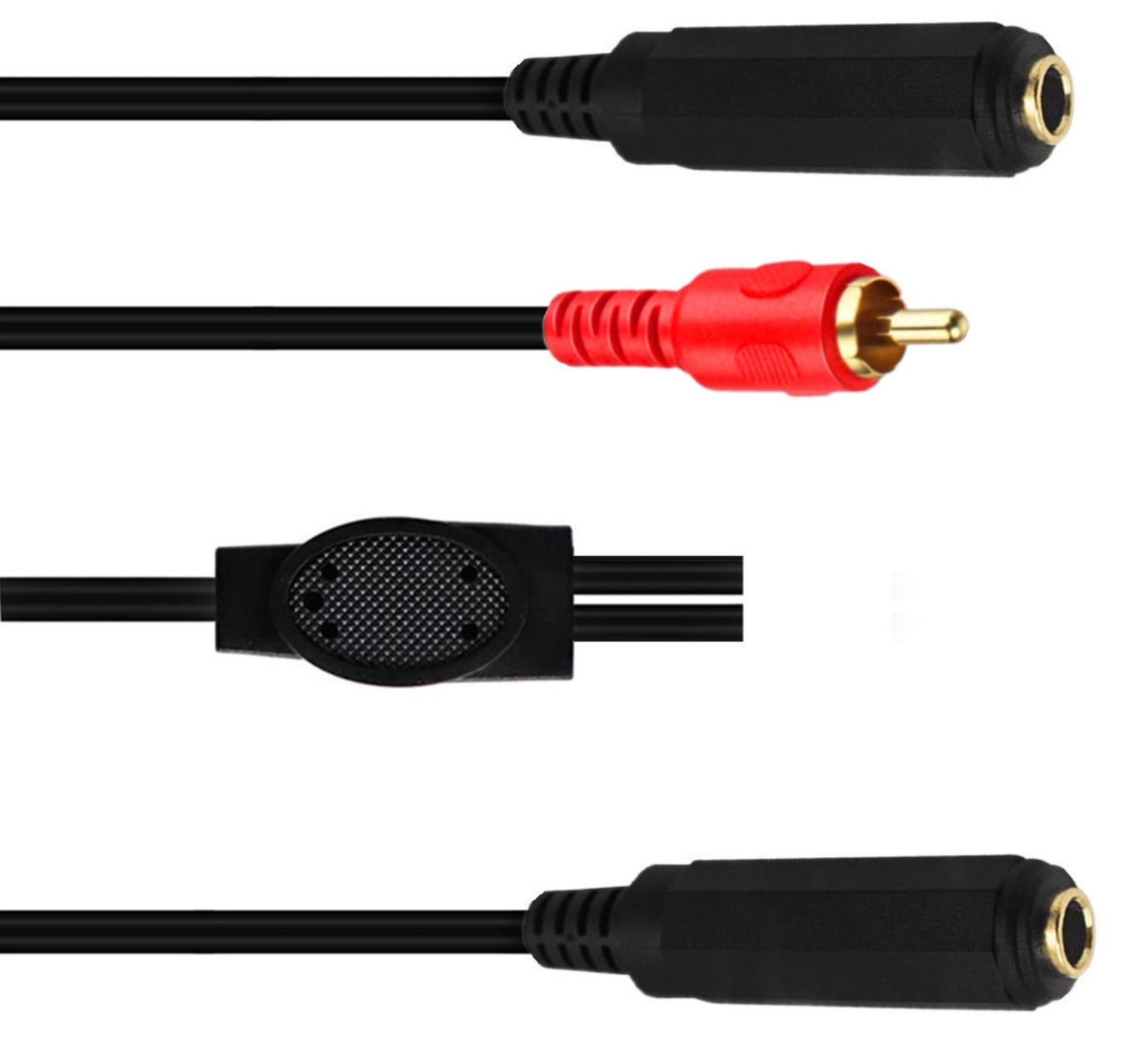 6.35mm Female to 6.35mm Female + RCA Male Stereo Headphone Guitar Extension Cable 0.5m