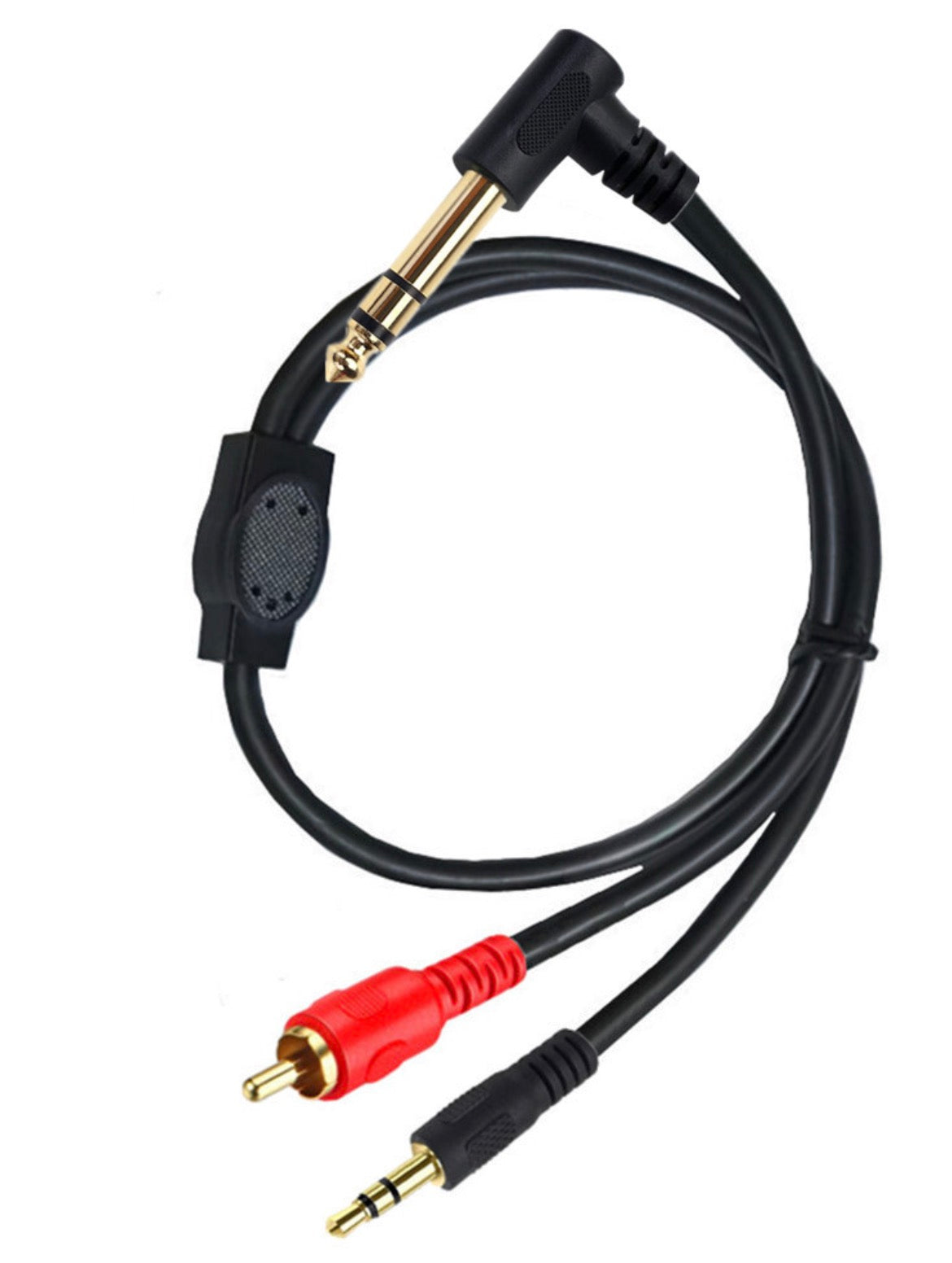 6.35mm 1/4" Angled Male TRS to 3.5mm + RCA Male Stereo Audio Cable 0.5m