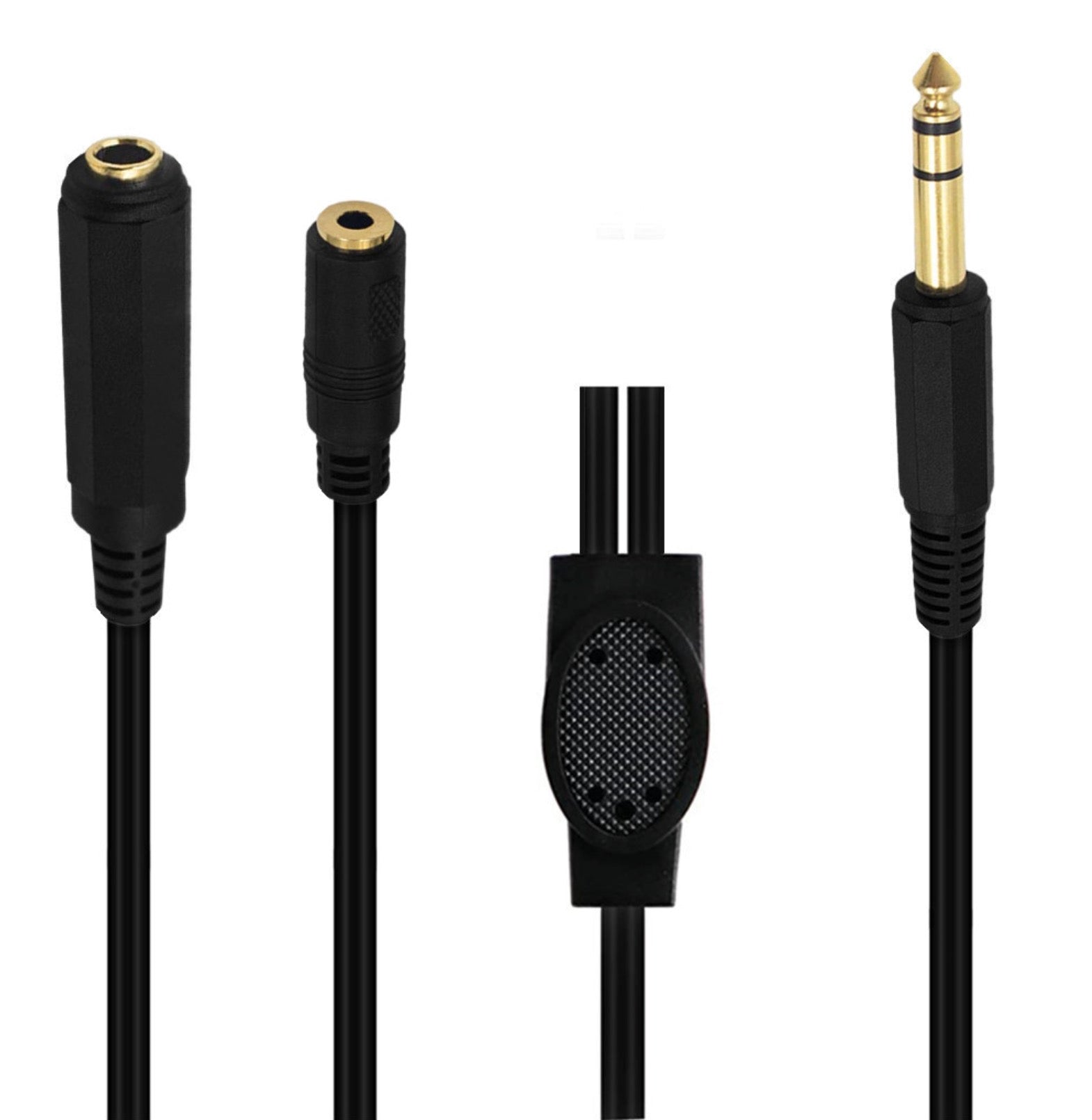 6.35mm 1/4" inch Male to 6.35mm Female + 3.5mm Female Stereo Headphone Guitar Extension Cable 0.5m