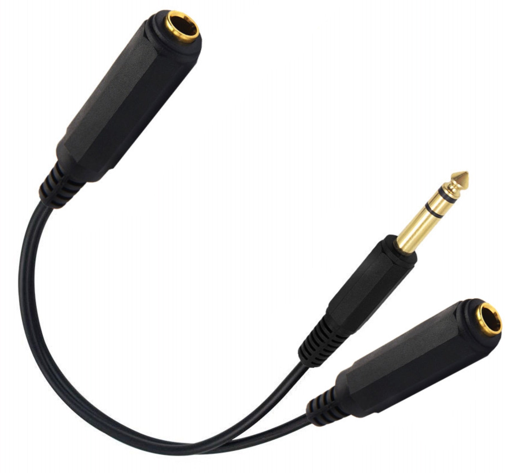 6.35mm 1/4" TRS Stereo Female to 6.35mm 1/4" TRS Stereo Female + 6.35mm Male Y Splitter Cable 0.2m