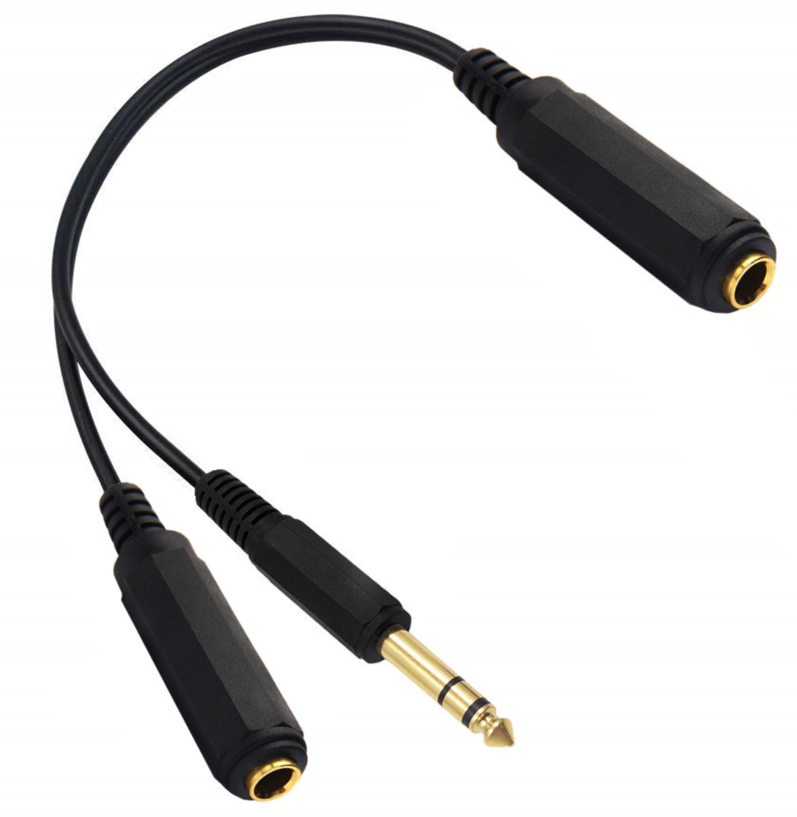 6.35mm 1/4" TRS Stereo Female to 6.35mm 1/4" TRS Stereo Female + 6.35mm Male Y Splitter Cable 0.2m