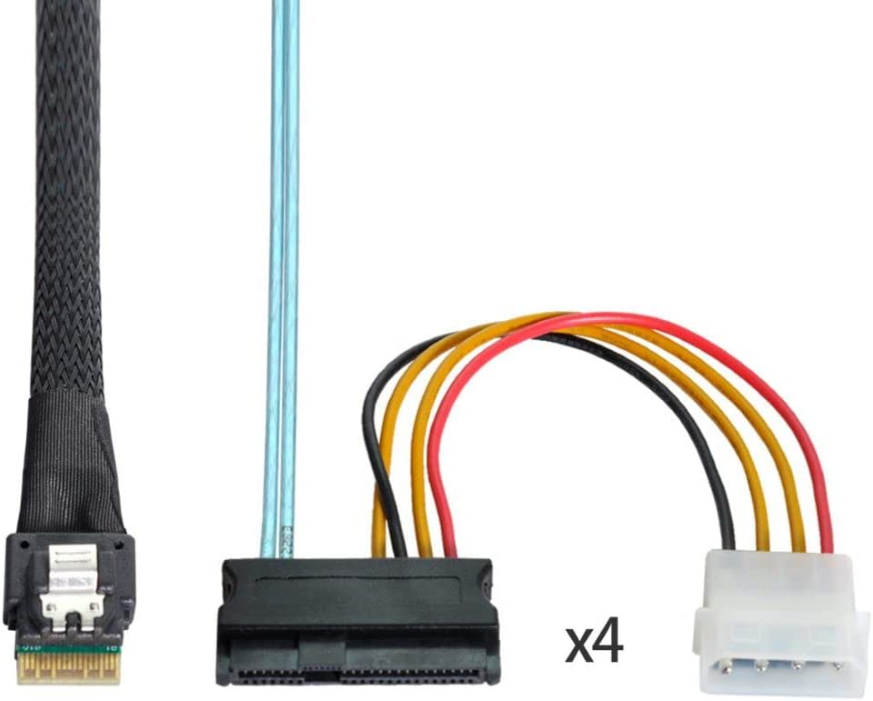 SFF-8654 4i 38 Pin Slimline SAS 4.0 Host to 4 x SAS 29 Pin SFF-8482 Target Hard Disk Fanout Raid Cable 0.5m