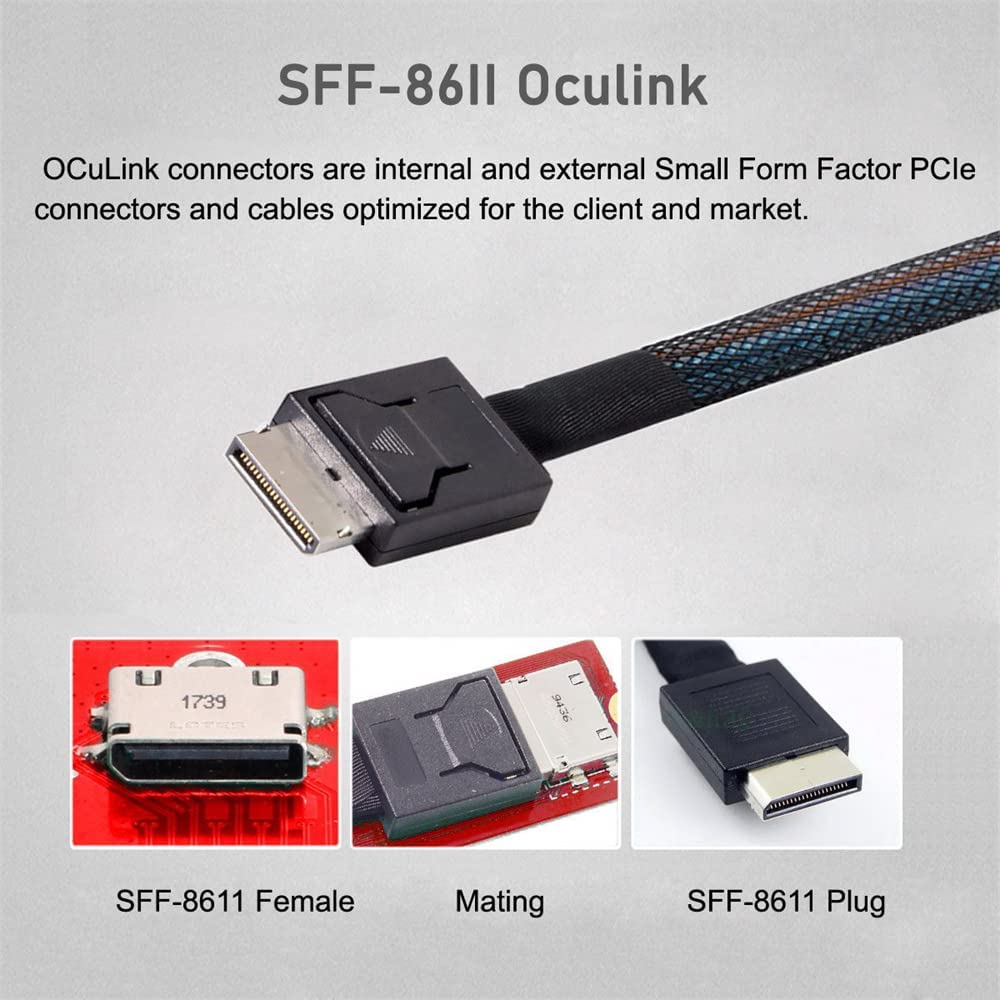 OcuLink PCIe PCI-Express SFF-8611 4i to SFF-8654 Slimline SAS SSD Data Active Cable 0.5m