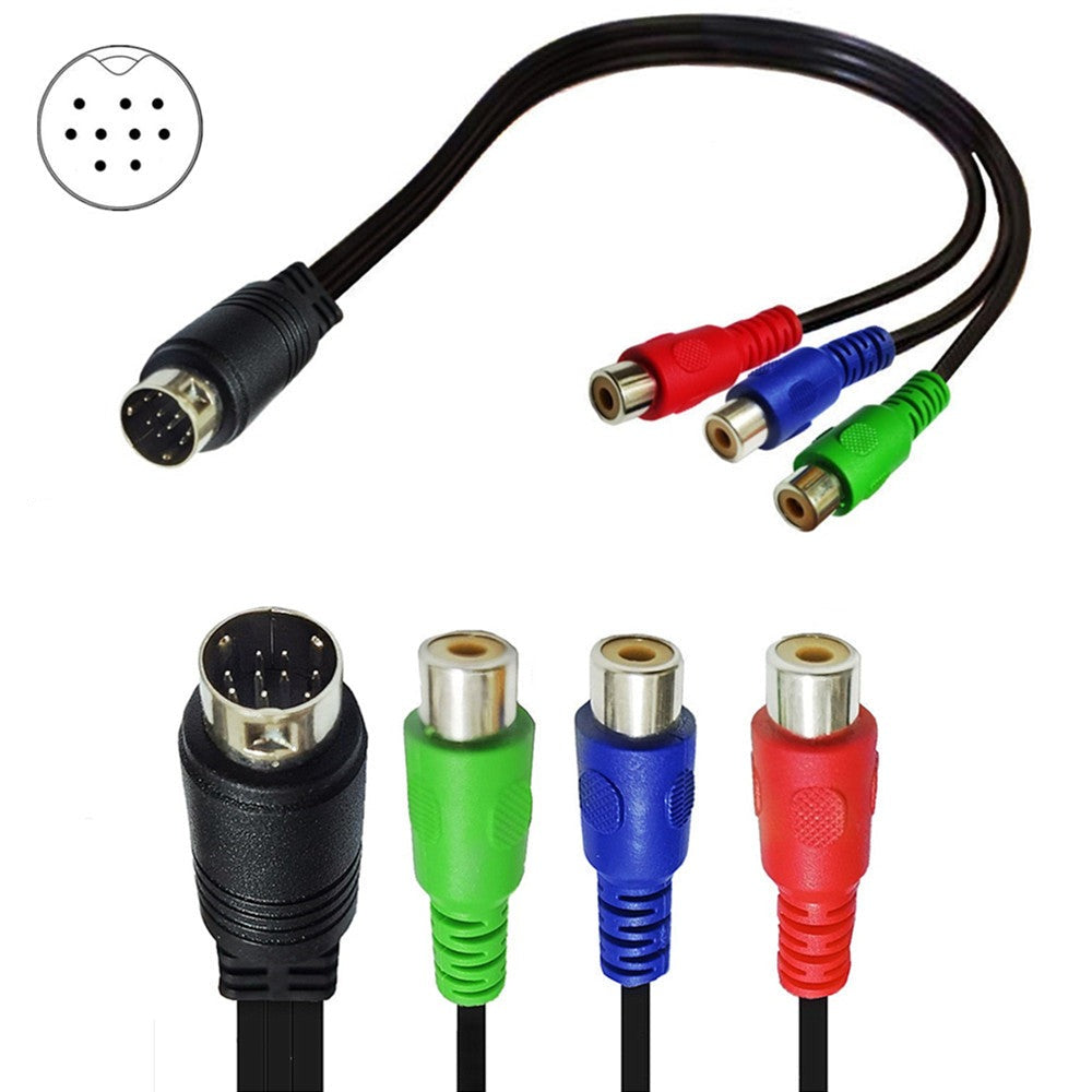 9Pin S-Video to 3 RCA Component Female RGB TV HDTV Audio Video Cable 0.3m