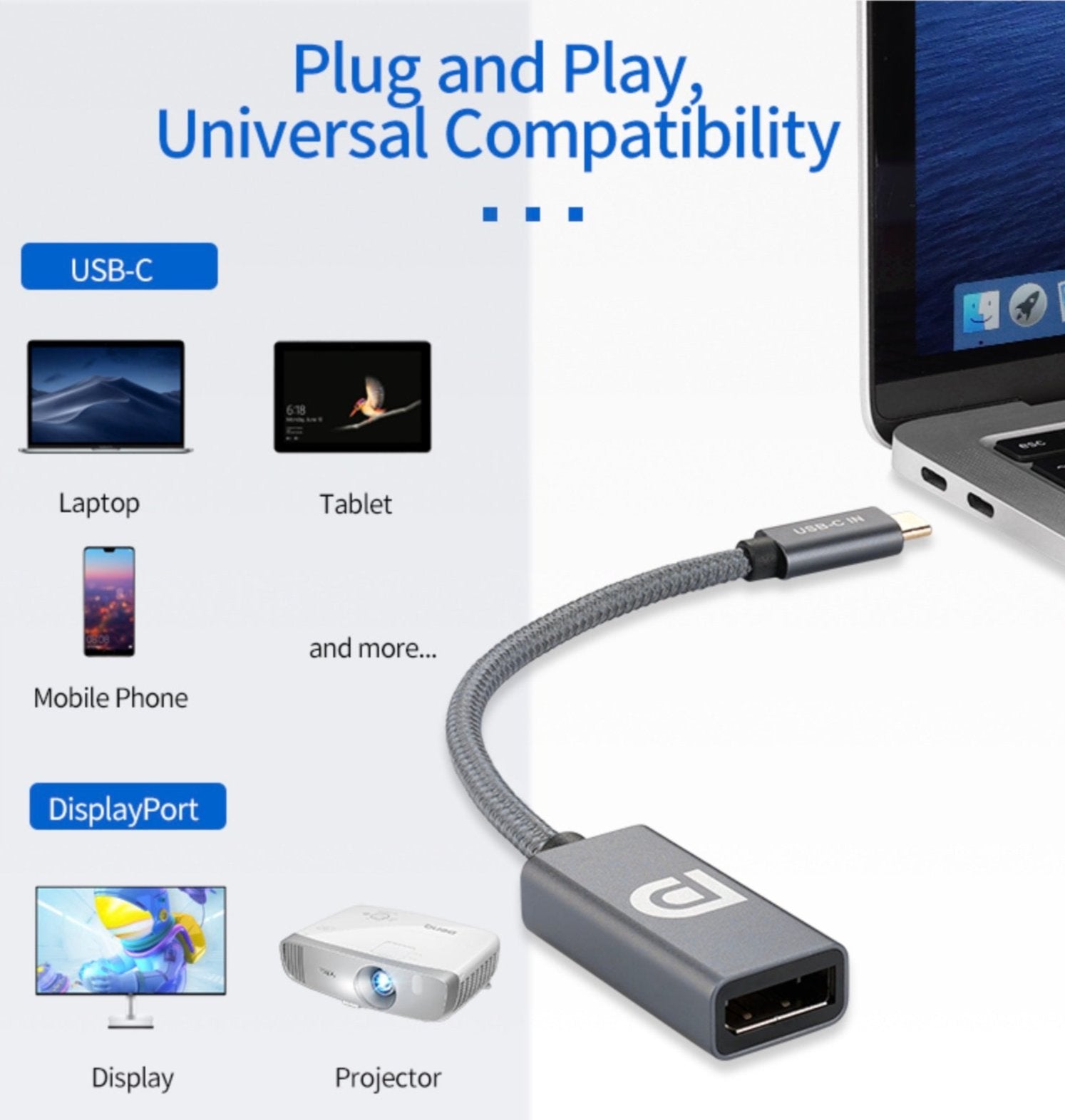 USB-C to DisplayPort Female Converter 4K 60Hz 0.2m