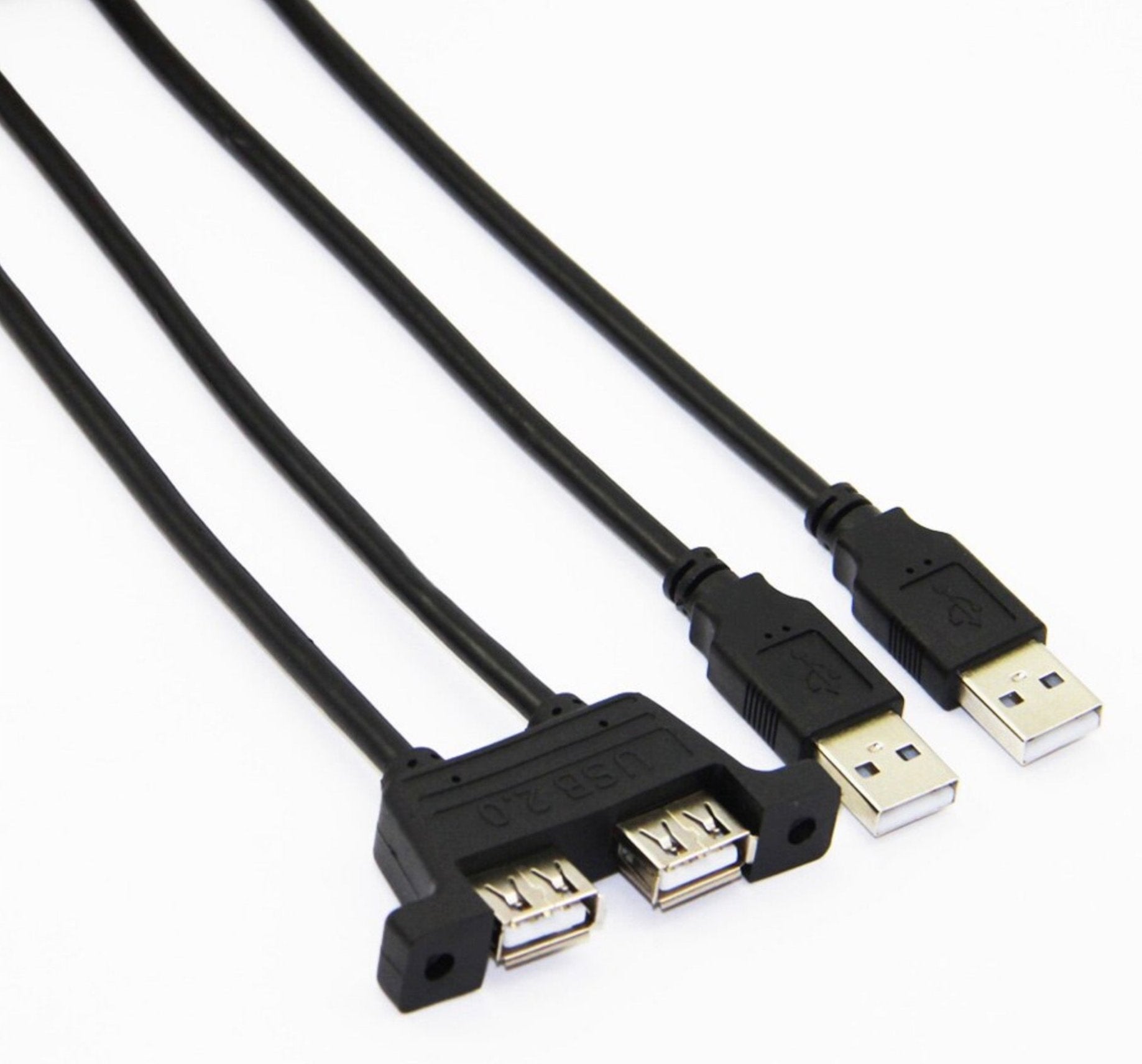 Dual USB 2.0 Type A Male to Dual USB 2.0 Female Panel Mount Extension Cable