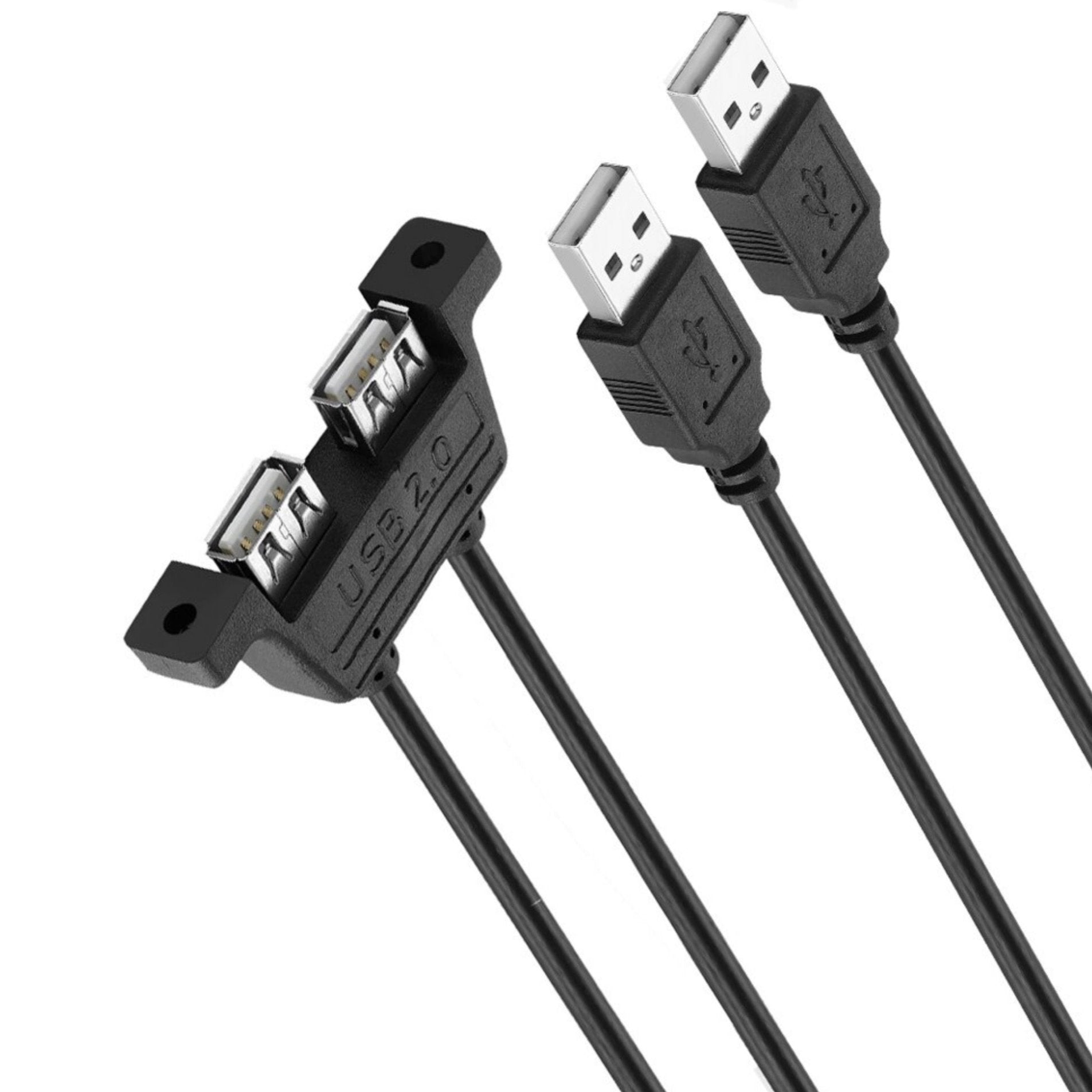 Dual USB 2.0 Type A Male to Dual USB 2.0 Female Panel Mount Extension Cable