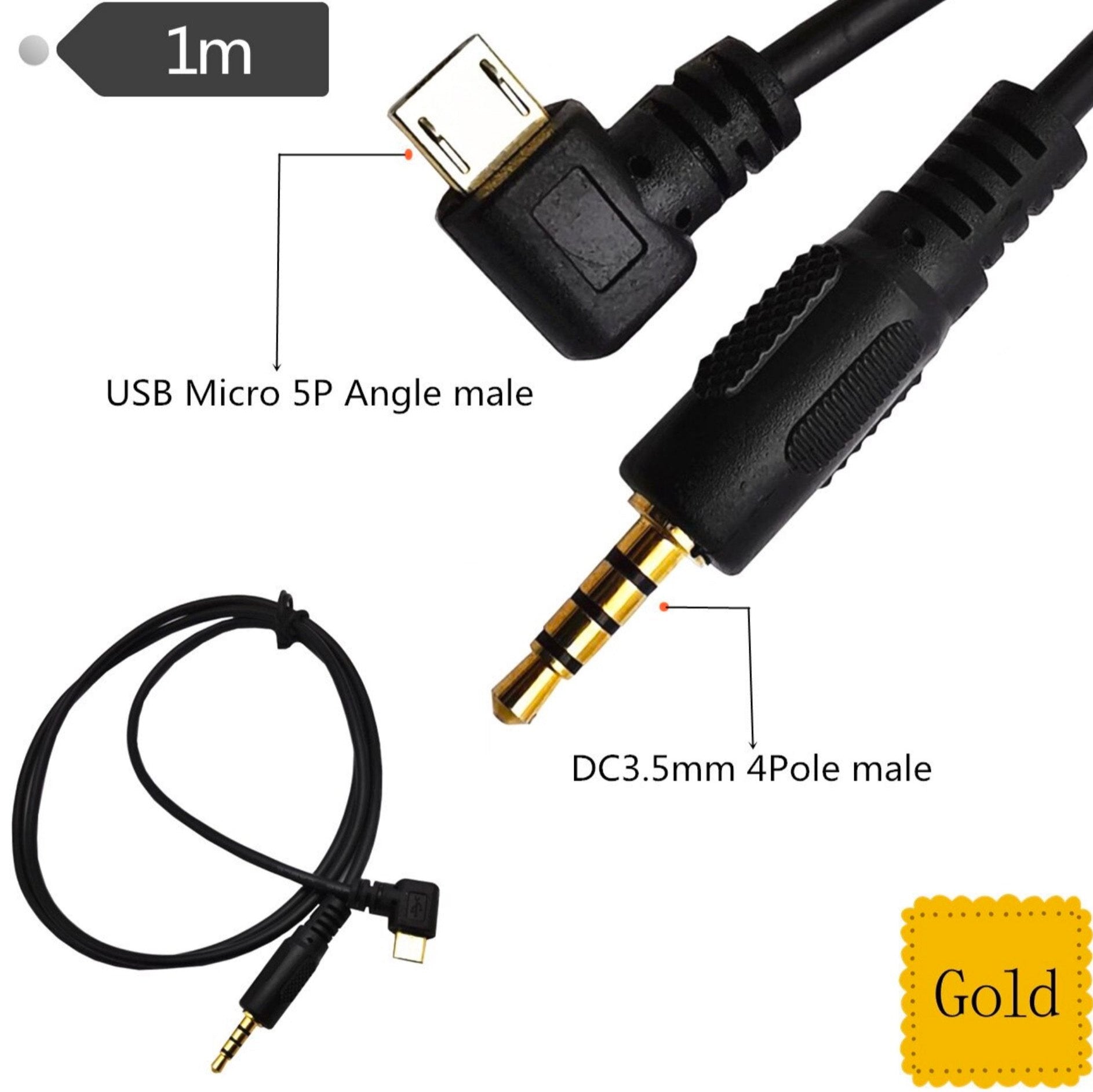 3.5mm Male 4 Pole to Micro USB Male Left Angle Audio Cable 1m