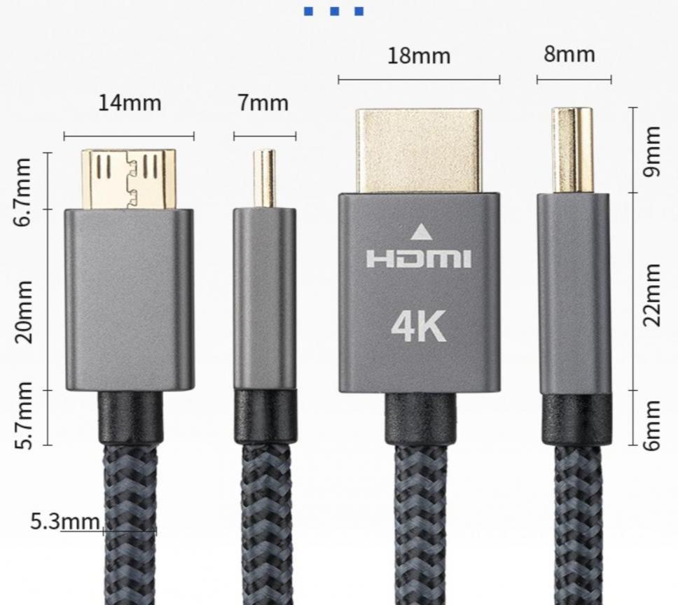 Mini HDMI to Standard HDMI Braided 4K Video Cable 1.2m