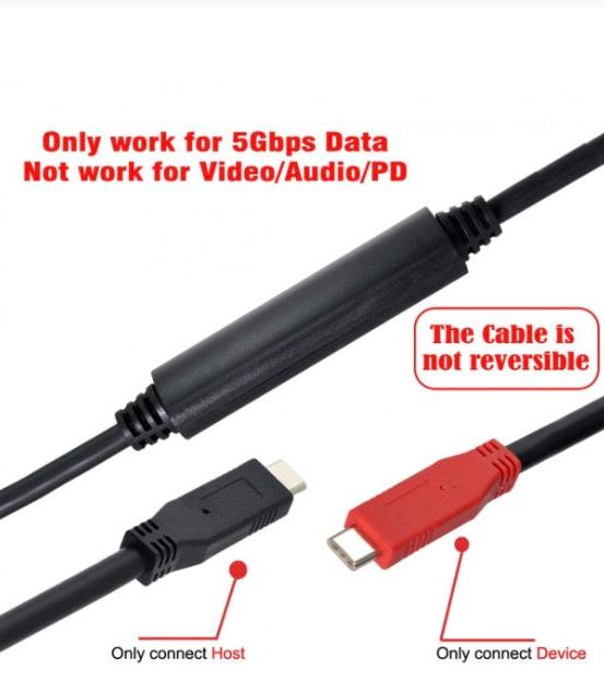 USB-C 5Gbps Gen1 Chipset Repeater Data Cable For Single-Way Transfer 8m